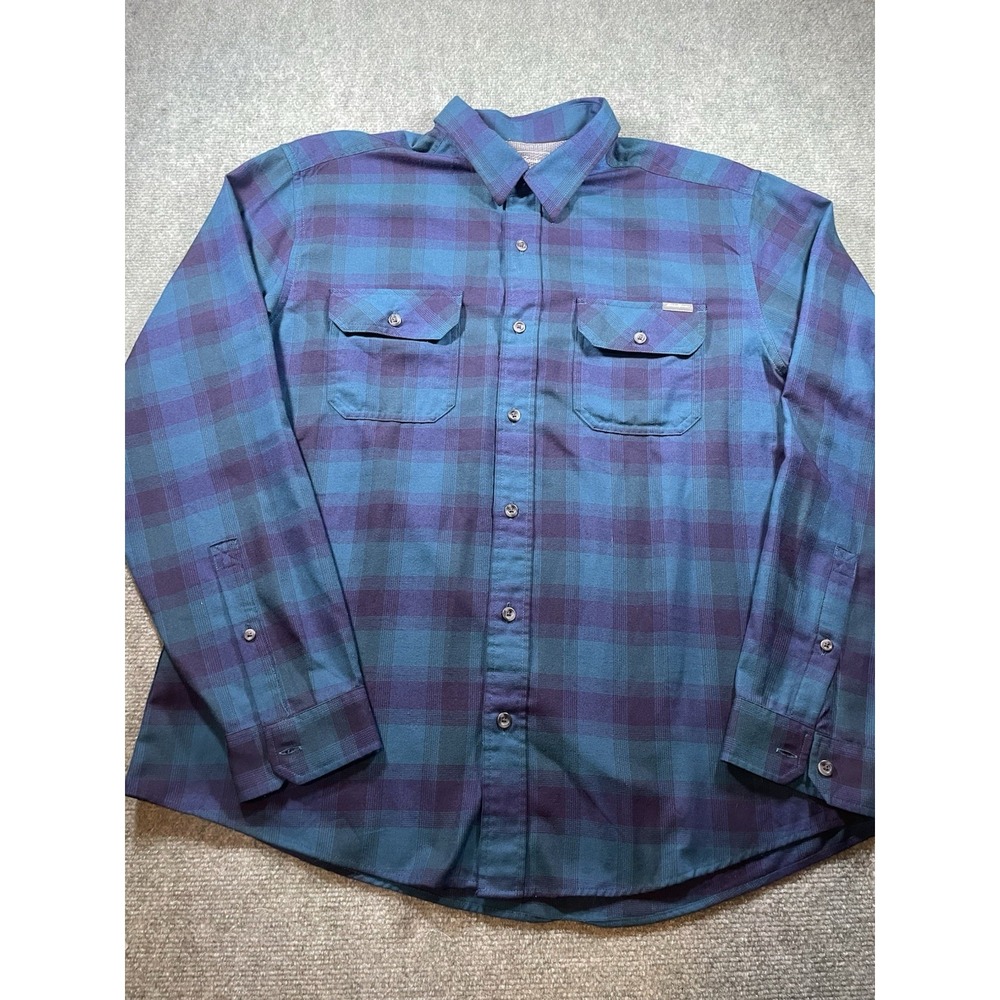 Eddie Bauer Mens XL Button Up Flannel Plaid Shirt Blue & Purple